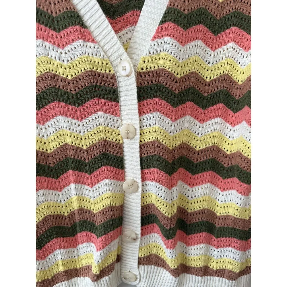 AnyBody Chevron Pointelle Knit Puff‎ Sleeve Cardigan - Size XL